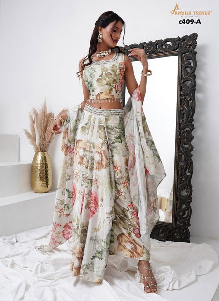 Amoha C409 Chinon Printed Embroidery Readymade Indo Western Wholesale Online Catalog